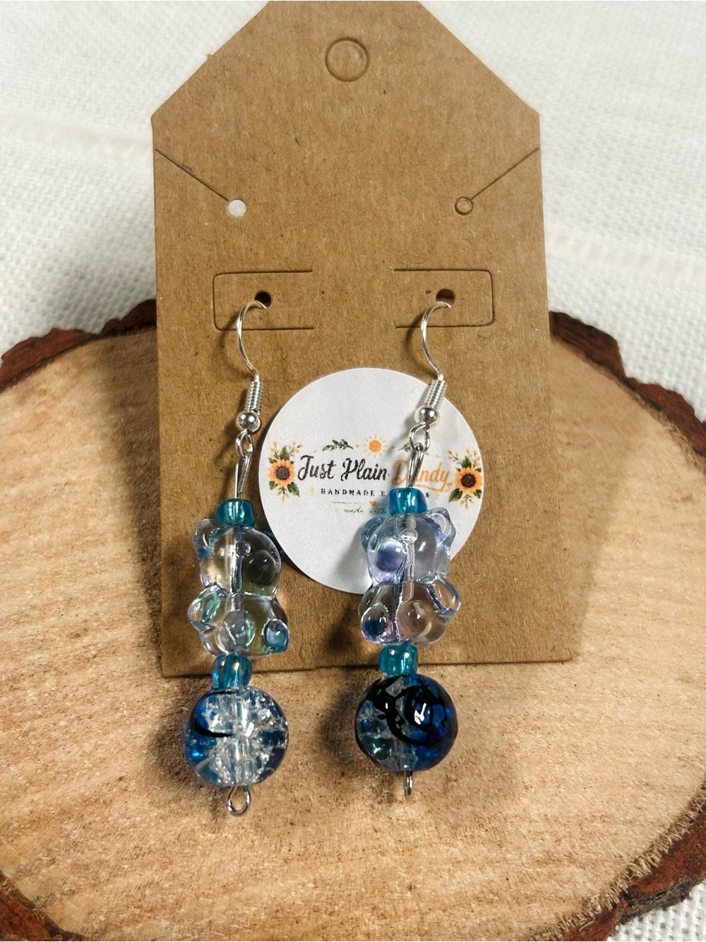 Blue Gummy Bear Beaded Dangle Earrings Cute Kawaii Candy Inspired Jewelry